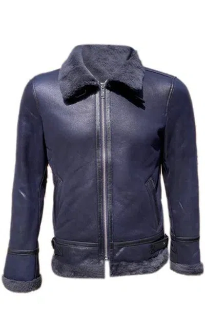 Pre-owned Leather In Handz B3 Men 100% Sheepskin Shearling Leather Aviator Bomber Jacket Lambskin Coat Usa In Black