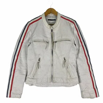 Pre-owned Leather Jacket Lingoo Leather Bikers France Zipper Jacket In White