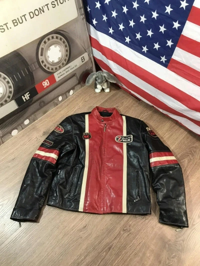 Pre-owned Leather Jacket X Moto Vintage Leather Racing Moto Jacket In Black/red