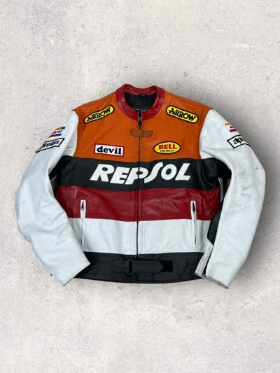 Pre-owned Leather Jacket X Moto Vintage Y2k Repsol Leather Jacket Racing Biker In Multicolor