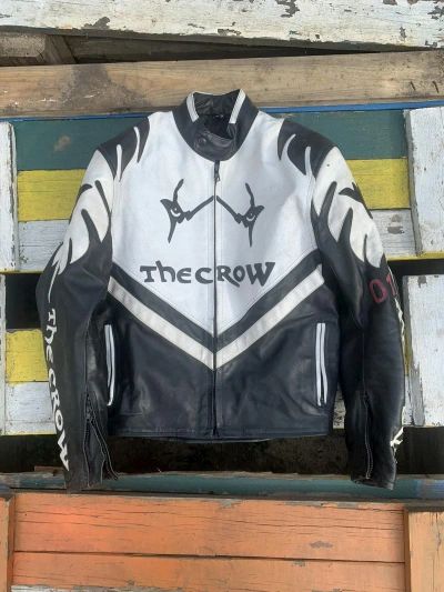 Pre-owned Leather Jacket X Racing Very The Crow Racing Moto Leather Jacket Nascar Y2k 90's In Black/white