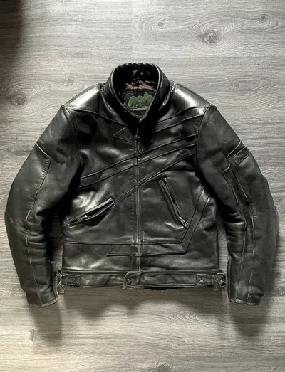 Pre-owned Leather Jacket X Racing Vintage 90's Polo Leather Distressed Moto Racing Jacket In Black