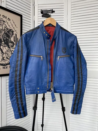 Pre-owned Leather Jacket X Racing Vintage Harro Leather Race Jacket Racing Moto Y2k Cropped In Blue