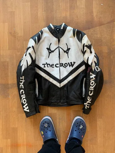 Pre-owned Leather Jacket X Racing Vintage The Crow Racing Moto Bike Leather Jacket Nascar Y2k In Black/white