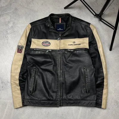 Pre-owned Leather Jacket X Racing Vintage Tom Tailor Motodrome Leather Racing Jacket In Black