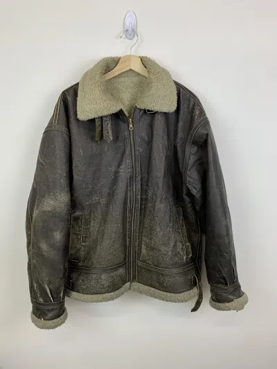 Pre-owned Leather Jacket X Vintage 1980s Leather Aviator Flight Jacket Sherpa Lined In Brown