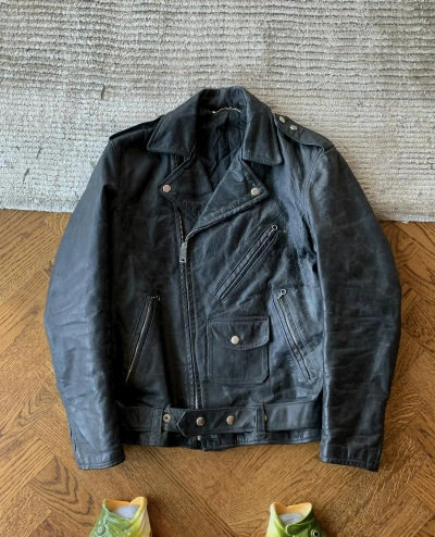 Pre-owned Leather Jacket X Vintage 70's Schott Perfecto Style Double Rider Vintage Leather Coat In Black