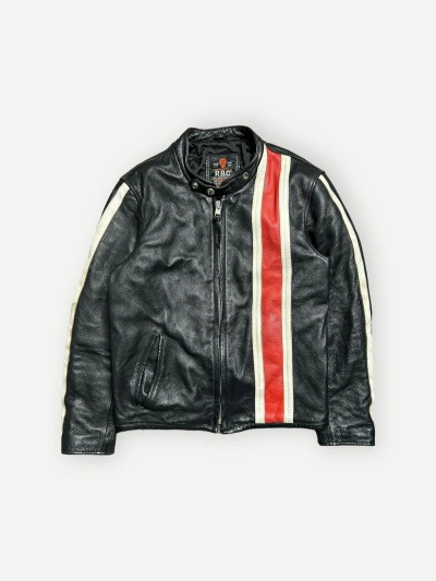 Pre-owned Leather Jacket X Vintage 70's Striped Leather Biker Jacket Rbc Road Masters In Black