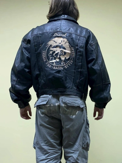 Pre-owned Leather Jacket X Vintage Diesel Style Vintage Dissel Leather Punk Head Jacket In Black