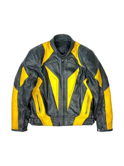 Pre-owned Leather Jacket X Vintage Moto Racing Leather Jacket In Black/yellow