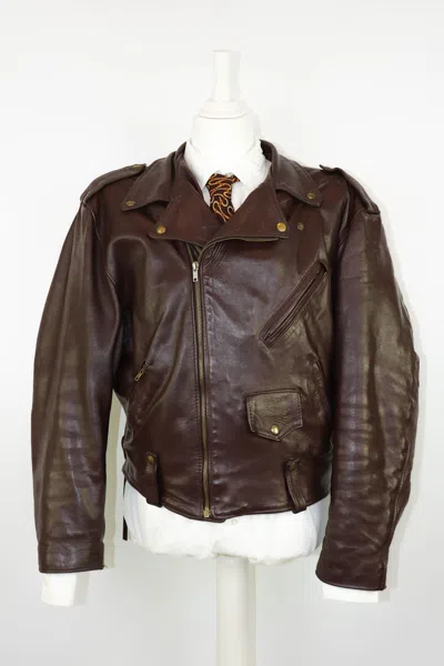 Pre-owned Leather Jacket X Vintage Nevadacuir Vintage 70's 80's French Brown Leather Biker Jacket (size Large)