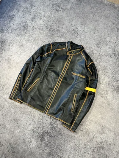 Pre-owned Leather Jacket X Vintage Y2k Vintage Leather Jacket Avant Garde Style Streetwear In Black