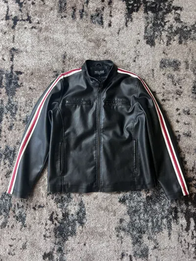 Pre-owned Leather Jacket X Wilsons Leather Y2k Striped Motorcycle Biker Leather Japan Style Jacket In Black