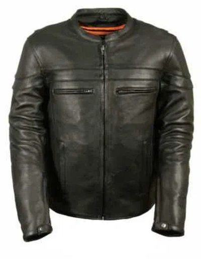 Pre-owned Leather King Men's Sporty Scooter Crossover Leather Jacket Sh1408 In Black