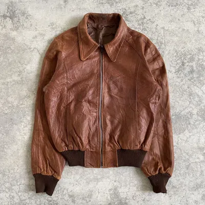 Pre-owned Leather Vintage 80's Edward V Patina  Bomber Jacket In Brown