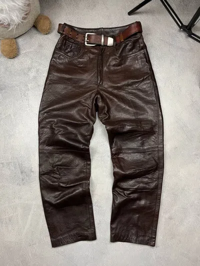Pre-owned Leather X Vintage Italyan`s Style Distressed Y2k Leather Pants In Brown