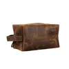 Leathere Men's Handmade Leather Makeup Bag - Medium Brown- Minneapolis