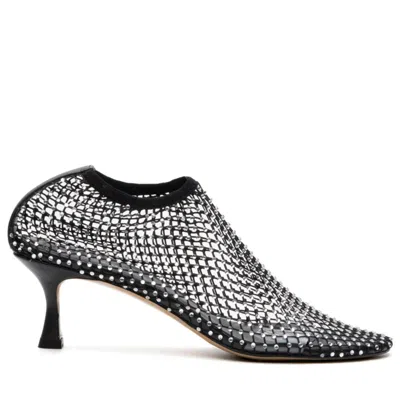 Leathere Women's Black Crystal Mesh Pointed Toe Ankle Booties - Black Crystal - Elizabeth