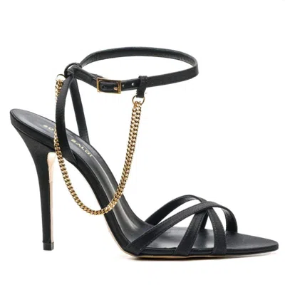 Leathere Women's Black Suede Chain Tassel High Heel Sandals - Black - Arlington