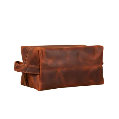 Leathere Women's Handmade Leather Makeup Bag - Dark Brown- Minneapolis