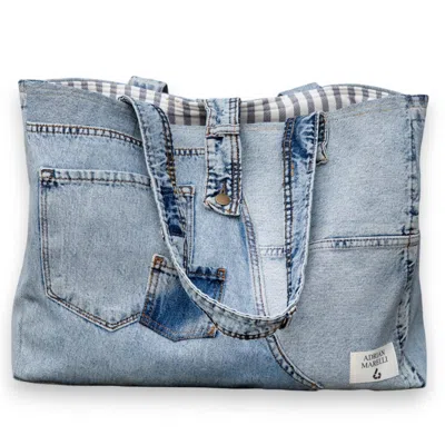 Leathere Women's Heritage Denim Tote Upcycled Snow White
