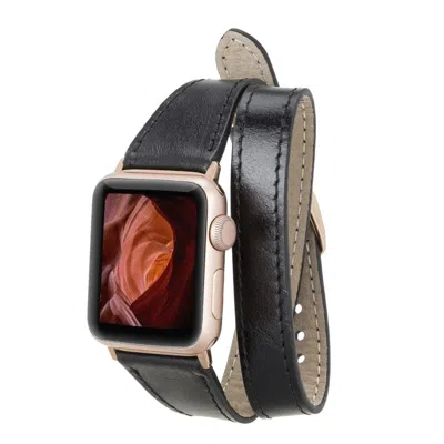 Leathere Women's Luxury Double Wrap Black Leather Apple Watch Band - San Diego