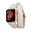 Leathere Women's Luxury Double Wrap Cream Leather Apple Watch Band - San Diego In Black/white