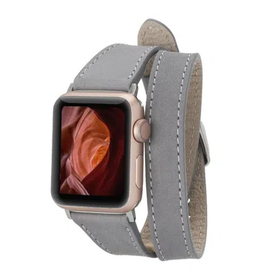 Leathere Women's Luxury Double Wrap Grey Leather Apple Watch Band - San Diego