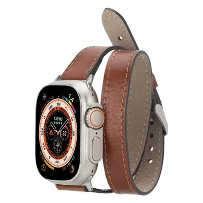 Leathere Women's Luxury Double Wrap Rustic Brown Leather Apple Watch Band - San Diego