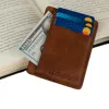 Leathere Women's Minimalist Leather Cardholder Wallet - Dark Brown - Carmel