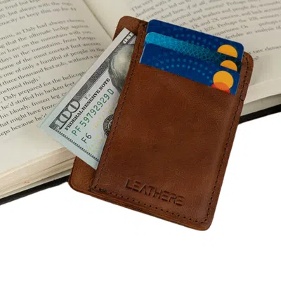 Leathere Women's Minimalist Leather Cardholder Wallet - Dark Brown - Carmel