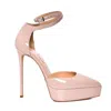 Leathere Women's Nude Patent Platform High Heel Shoes With Ankle Strap - Pink - Freeport In Pink