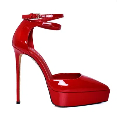 Leathere Women's Nude Patent Platform High Heels With Ankle Strap - Red - Centralia