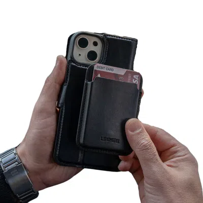 Leathere Women's Premium Leather Card Holder & Phone Case Combo - Black - Helena