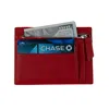 Leathere Women's Vibrant Leather Card Holder With Zipper Pocket - Red - Concord