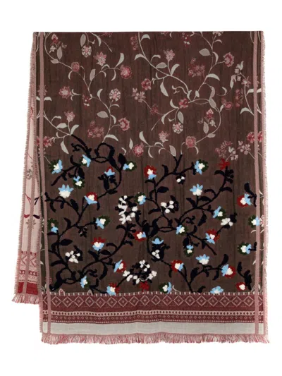 Leathersmith Of London Floral-embroidered Scarf In Brown