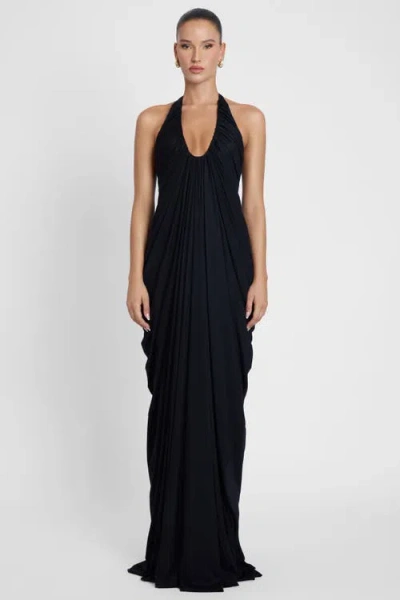 Leau Cascade Drape Gown In Black