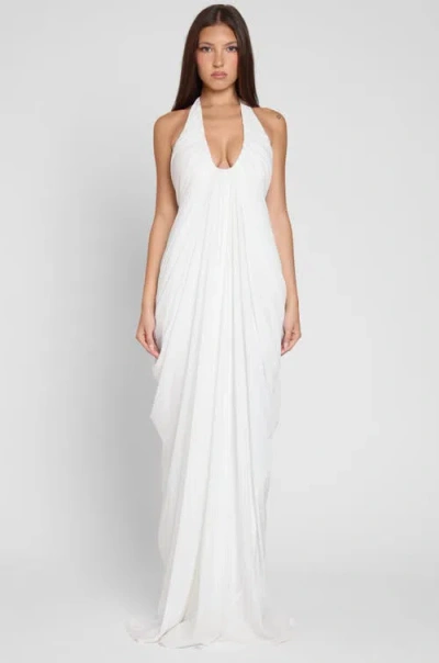 Leau Cascade Drape Gown In White