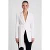 Leau Classic Column Tailored Belted Blazer In White