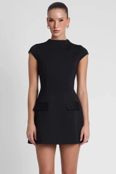 Leau Cote Cap Sleeve Pocket Mini Dress In Black