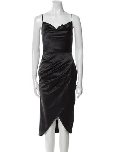 Pre-owned Leau Cowl Neck Midi Length Dress In Black