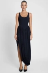Leau Dionysus Sculpt Drape Midi Dress In Black