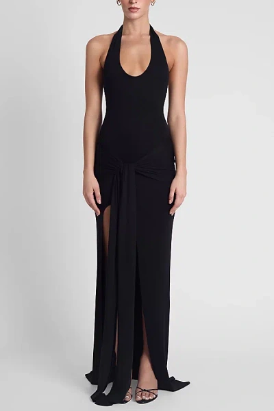 Leau Heaven Halter Jersey Knot Maxi Dress In Black, Women's At Urban Outfitters