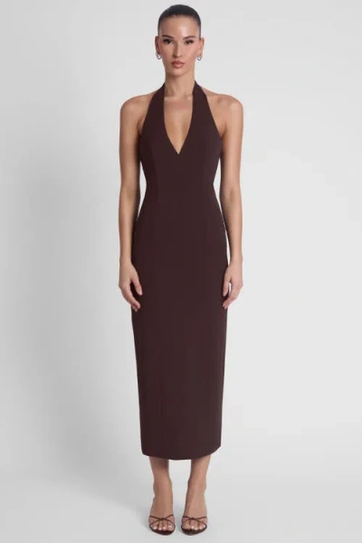 Leau Heiress Halter Midi Dress In Brown