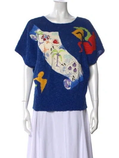 Pre-owned Leau Linen Printed Sweater In Blue