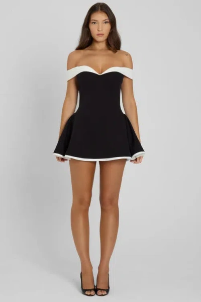 Leau Ramona Contrast Corset Babydoll Mini Dress In Black