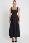 Leau Serenity Square Neck Corset Midi Dress In Black