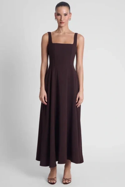 Leau Serenity Square Neck Corset Midi Dress In Brown