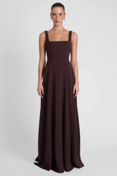 Leau Siren Square Neck Corset Maxi Dress In Brown