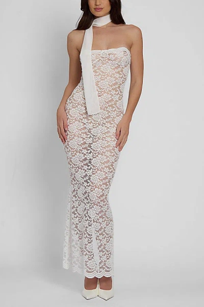 Leau Soleil Scalloped Lace Midi Dress In White, Women's At Urban Outfitters